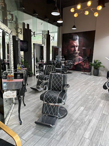 Avenue One barber chairs and illuminated grooming stations